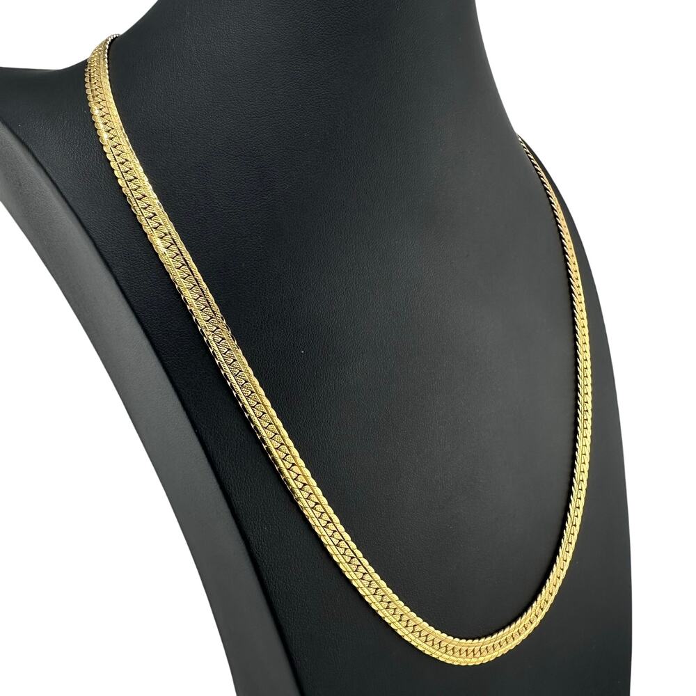 Vintage Merlite Herringbone Chain Long Gold Tone Unisex Classic 23" Necklace